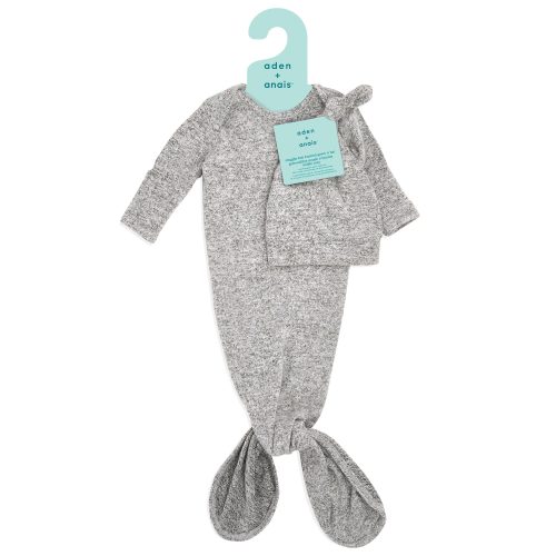 AGHN20002 2 heather grey snuggle knit newborn knotted gown hat