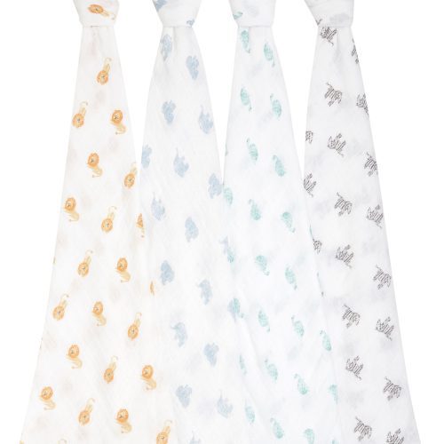 ASWO40004 1 baby organic muslin swaddle animal kingdom 4pack