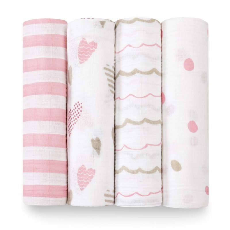 aden anais baby swaddle 4pk pink stripes heart breaker 2045 0