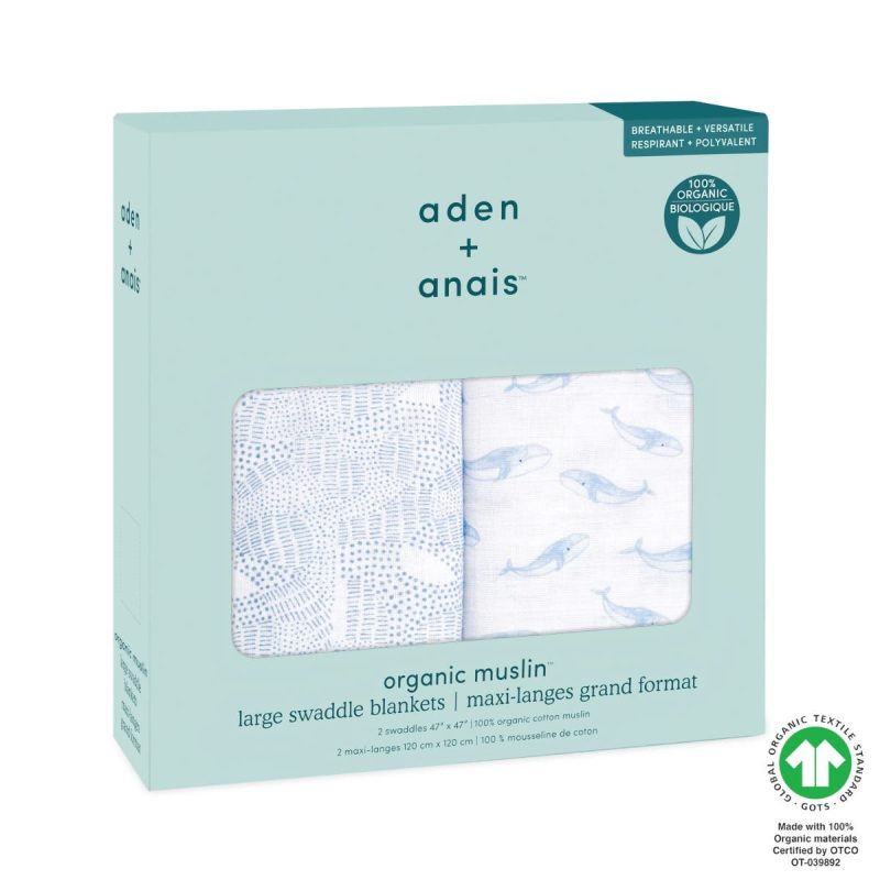 aswo20005 2 baby organic cotton muslin swaddles oceanic 2pack cw12522 gots