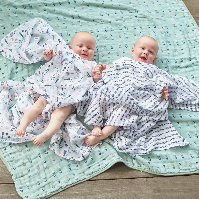 baby essential cotton muslin swaddle blanket dinotime green 3 jpeg