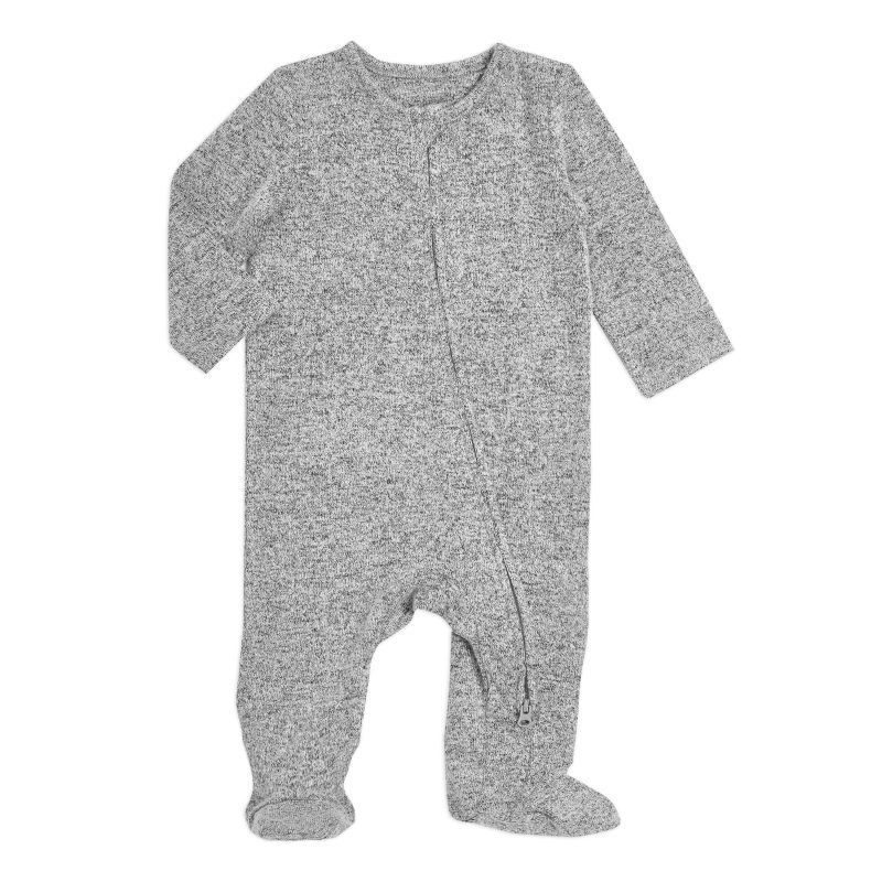 baby snuggle knit zip footie heather grey AZON10004 1