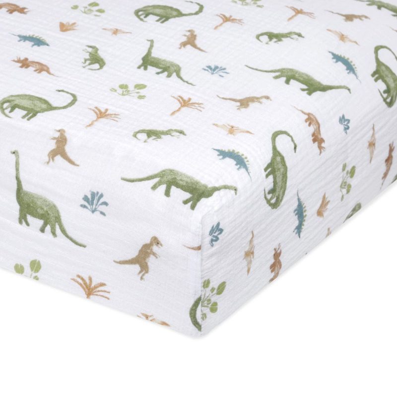 ecsc10013 1 baby cotton muslin crib sheet dino jungle