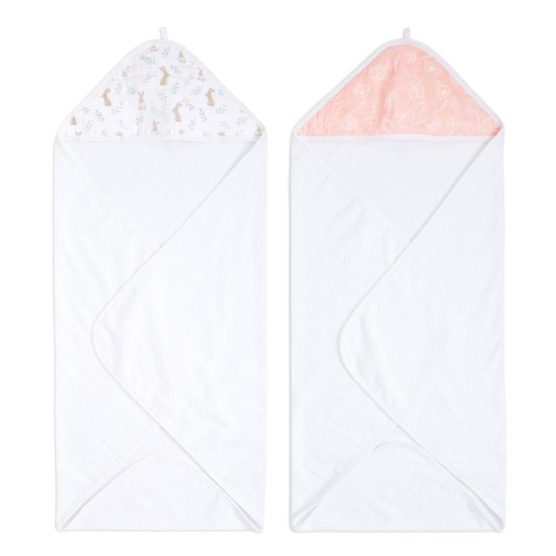 ehtc20023 1 baby cotton muslin hooded towels blushing bunnies 2pack