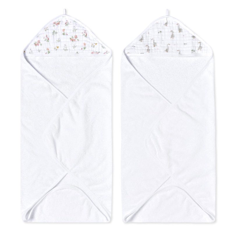 ehtc20026 1 baby cotton hooded towel country floral 2pack