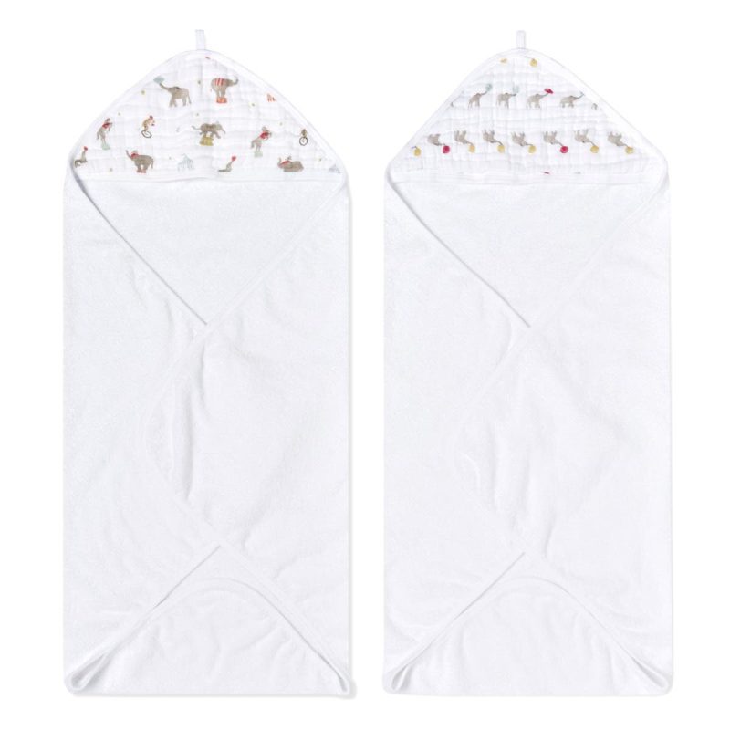 ehtc20027 1 baby cotton muslin hooded towel elephant circus 2pack