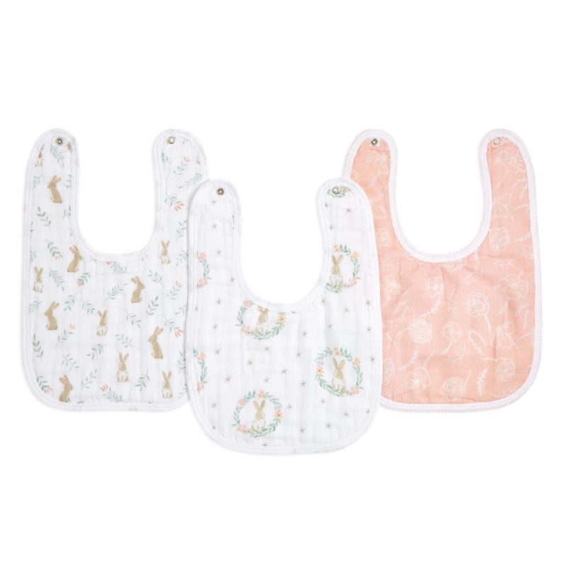 esnc30019 1 baby cotton muslin snap bibs blushing bunnies 3pack