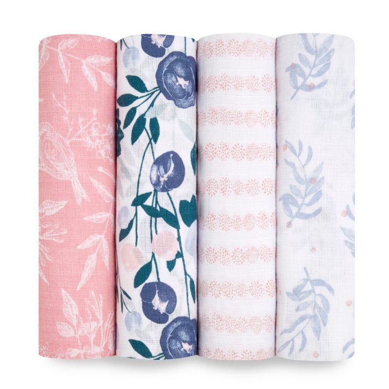 essentials cotton muslin baby swaddle 4 pack flowers bloom 0