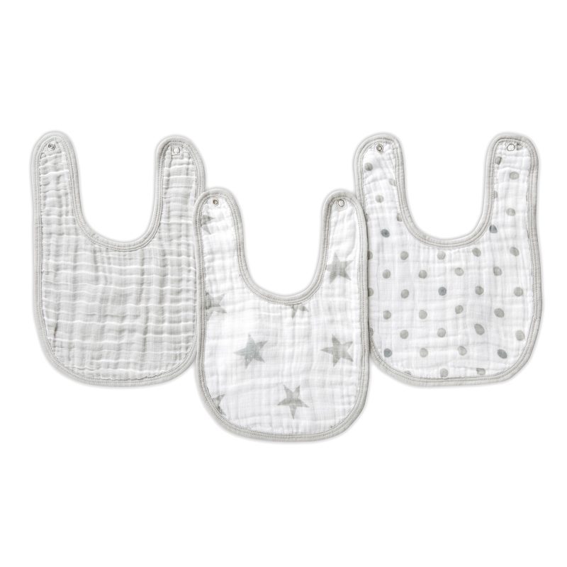 essentials cotton muslin snap bib 3pk dusty grey S3703 1