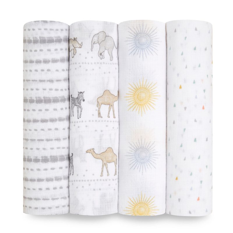 essentials cotton muslin swaddle 4pk sunshine ESW400011 0