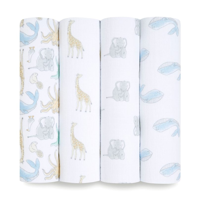 essentials cotton muslin swaddle natural history 4pack ESWC40014 1