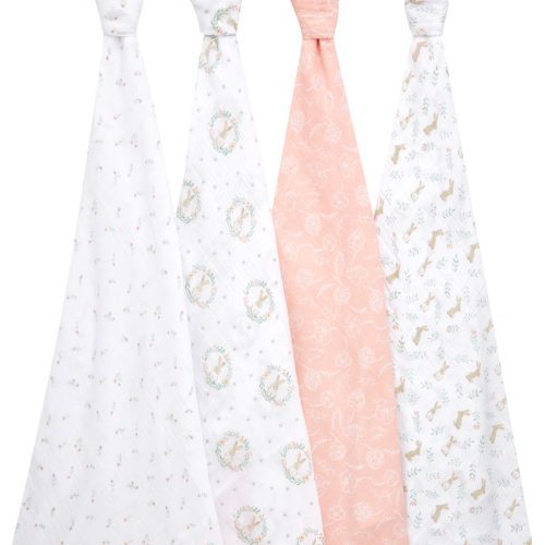 eswc40023 eswc40027 3 baby cotton muslin swaddles blushing bunnies 4pack