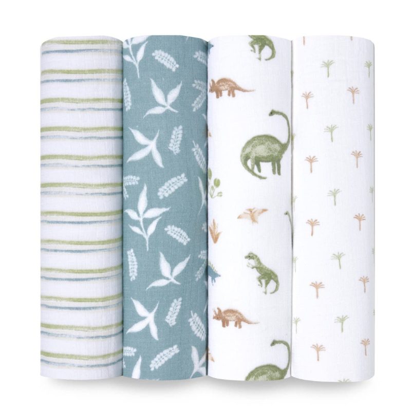 eswc40030 0 baby cotton muslin swaddles dino jungle 4pack