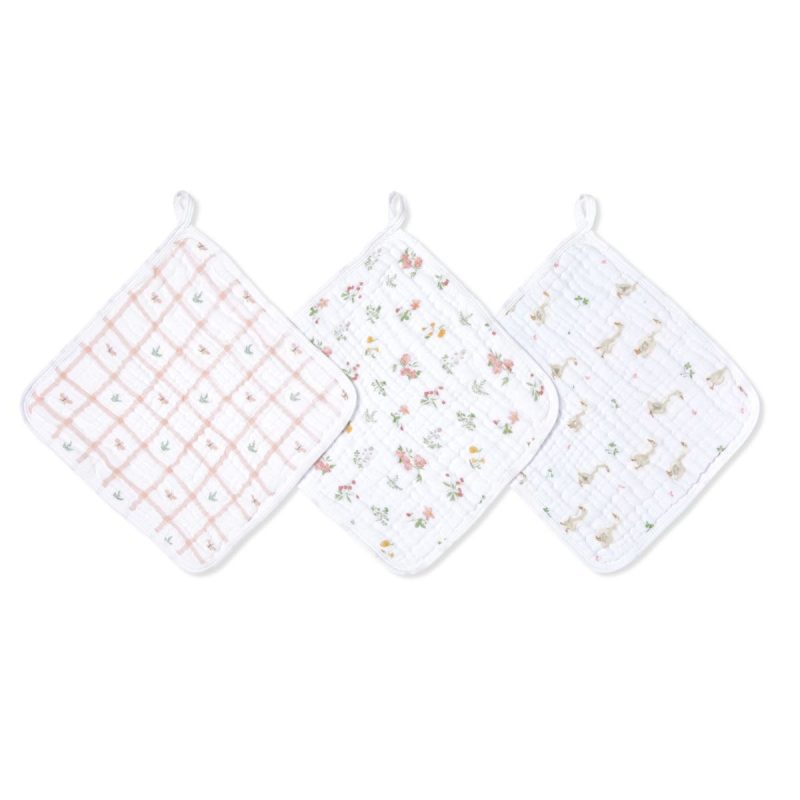 ewcc30016 1 baby cotton muslin washcloths country floral 3pack